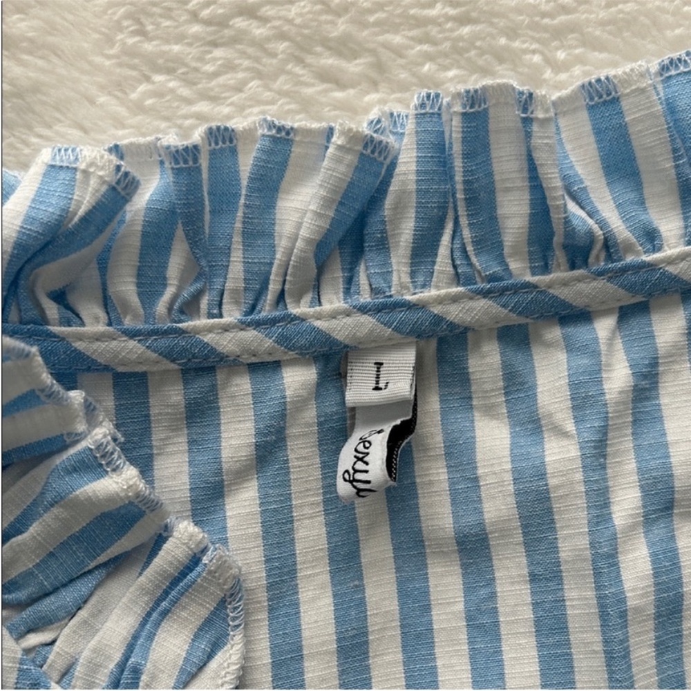 Summer Blue and White Striped Tiered Midi Dress with Button Front - Picture 3 of 5
